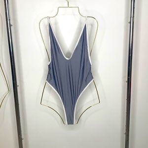 Gray one piece thong swimsuit